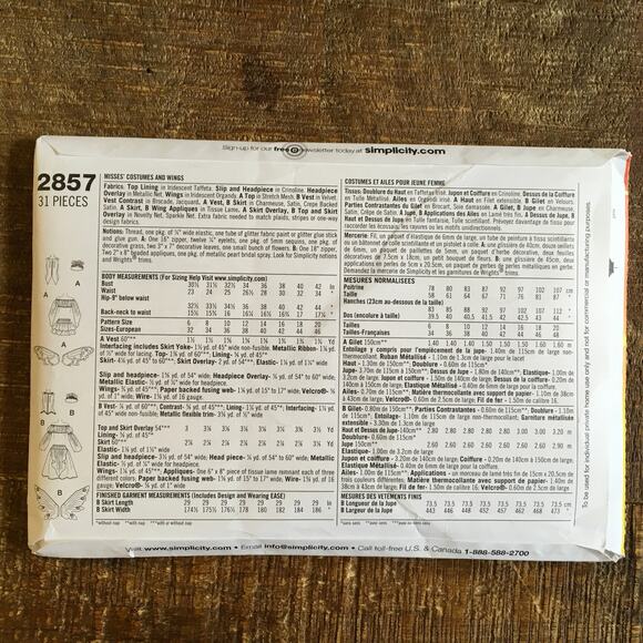 Simplicity Sewing Pattern 2857 Misses Fairy Costume AND Wings 6 8 10 12 UNCUT - Picture 2 of 3